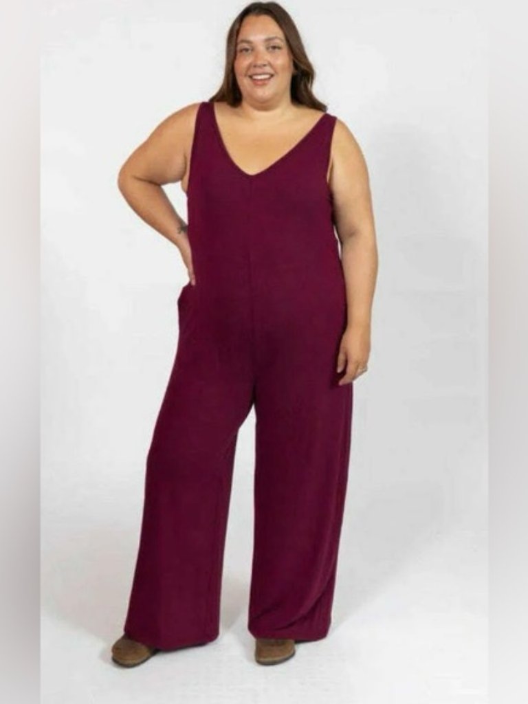 Smash + Tess Sz Xl Round Neck Sleeveless Elastic Waist Pockets Wide Leg Jumpsuit